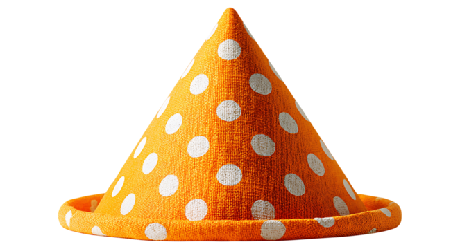 Bright Orange Polka Dot Party Hat on Transparent Background, png