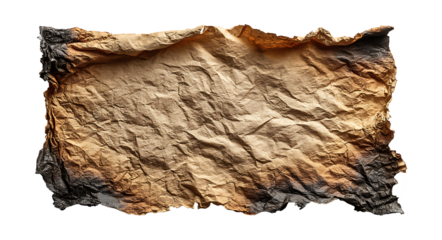 Aged Parchment Sheet with Burnt Border Isolated on transparent Background, png