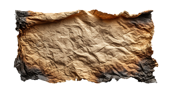 Aged Parchment Sheet with Burnt Border Isolated on transparent Background, png