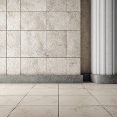 Beige tiled room with pillars