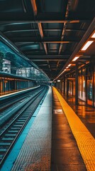 Urban train station platform, perspective shot