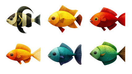 A vibrant collection of colorful fish showcasing various shapes and hues.