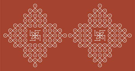 Set of Indian folk art pulli kolam. editable home decor patterns.