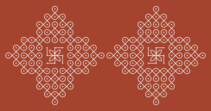 Set of Indian folk art pulli kolam. editable home decor patterns.