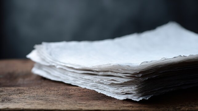 A stack of white paper with textured edges in black and gray tones, perfect for writing letters, creating a classic stationery suitable for formal or personal communication needs.