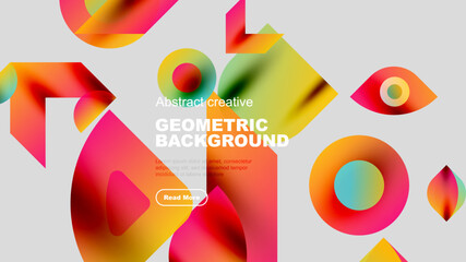 Abstract geometric shapes, vibrant colors, modern design. Text overlay presents geometric background with call to action.
