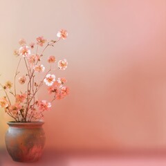 Fototapeta premium Elegant Pink Flower Arrangement in Clay Pot Against Soft Pastel Background for Home Decor Inspiration