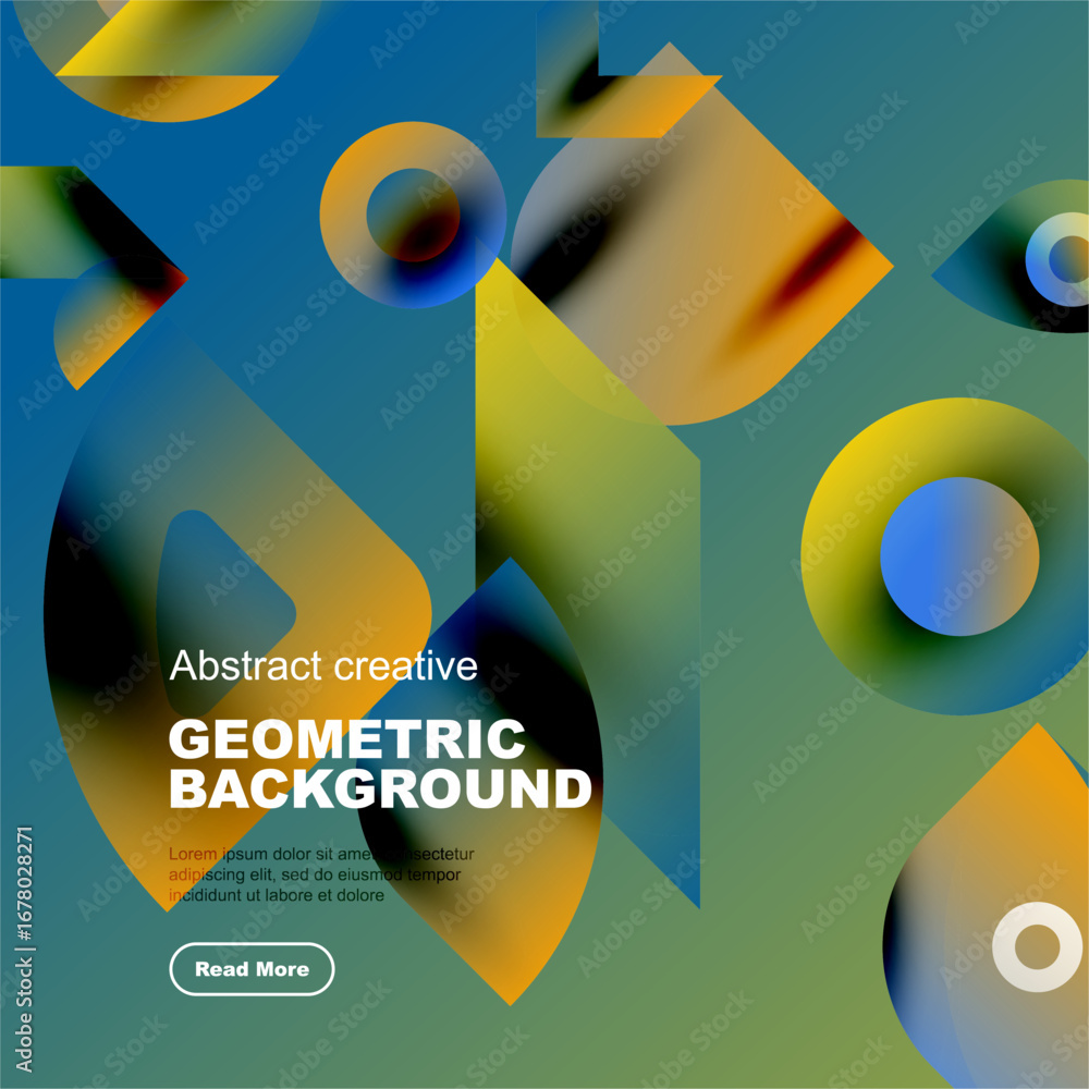 Poster vibrant abstract composition. overlapping geometric shapes create dynamic visual experience. gradien