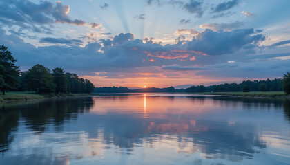 Fototapeta premium sunset on the lake sunset over the lake beautiful view and seen beautiful background and wallpaper hd picture 