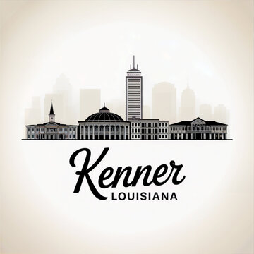 Kenner Louisiana Skyline Silhouette &mdash; A Vibrant Suburb Near New Orleans Vector Illustration