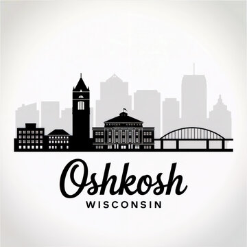 Oshkosh Wisconsin Skyline Silhouette &mdash; A Fox River City with Rich Heritage Vector Illustration