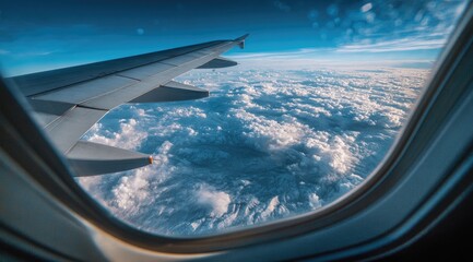 Airplane window view of clouds and mountains (2)