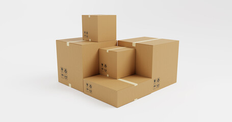 Pile of Brown Cardboard Shipping Boxes Isolated