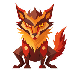 Fiery Woodland Creature Illustration with Angular Features and Warm Tones