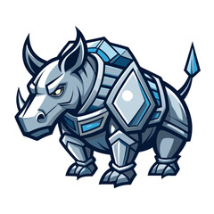 Tech-Armored Rhino Logo with Metallic Effects and Sleek Sci-Fi Styling
