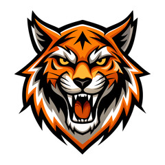 Aggressive Jungle Cat Logo with Bold Strokes and Orange-Black Color Blocking