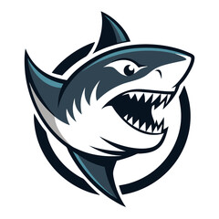Black-and-White Shark Head Logo with Clean Curves and Open Jaw Symmetry