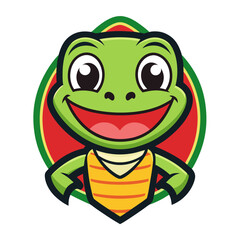 Children’s Brand Logo of Smiling Reptile with Bold Outline and Simplified Shapes