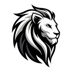 White-Fur Lion Logo with Flowing Mane Lines and Regal Monochrome Styling