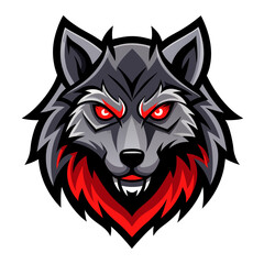 Digital Wolf Mascot with Glowing Red Eyes and Dark Aggressive Styling
