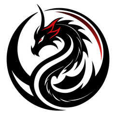 Circular Tribal Dragon Mark with Flowing Black Curves and Flame Patterns