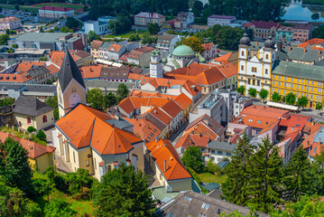 Obraz premium Aerial view of the peace square in Trencin, Slovakia