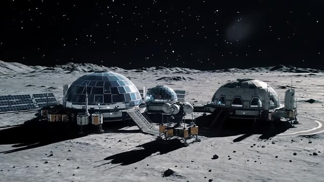 Futuristic moon base colonizing space lunar surface exploration mission