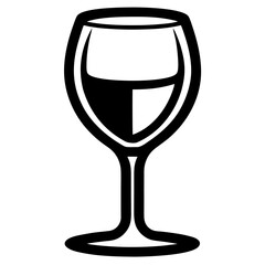 Black-and-White Wine Glass Icon with Clean Curves, Bold Symmetry, and Minimalist Vector Style