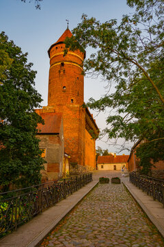 Sunset panorama of the Olsztyn castle in Poland