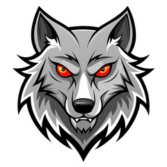 Silver Wolf Head with Glowing Red Eyes, Metallic Fur Highlights, and Angled Vector Snarl