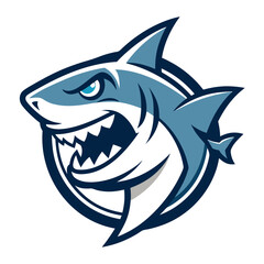 Naklejka premium Minimalist Shark Emblem in Thick Linework, Open-Mouth Pose, and Striking Dorsal Angle