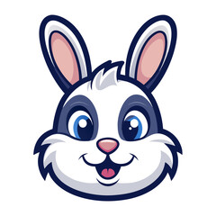 Cute Bunny Mascot Face in White and Navy with Smooth Vector Curves and Expressive Eyes