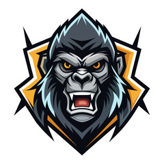 Stylized Gorilla Face in Sharp Vector Shapes for Strength and Aggression in Dynamic Gaming Brand