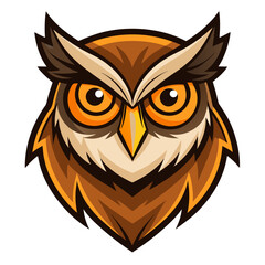 Brown and Orange Owl Head with Sharp Beak and Wide Eyes in Layered Vector Shapes for Classic Mascot Emblem
