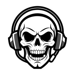 Simplified Skull Design with Clean Vector Contours, Sharp Teeth, and Contrasting Headset Details