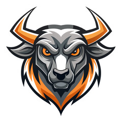 Stylized Bull Head in Gray and Orange with Angular Vector Lines and Strong Shadows for Powerful Mascot Branding