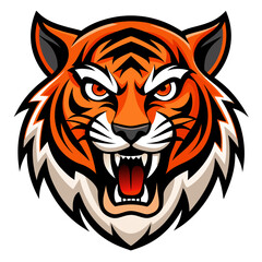 Fierce Tiger Head with Orange and Black Stripes in Bold Vector Lines for Classic Mascot Design