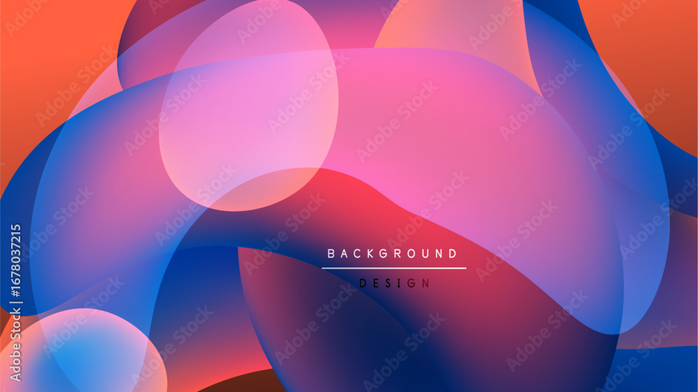 Poster Abstract vibrant shapes overlap, creating fluid colorful gradients. Dark background emphasizes bright hues, modern design element.