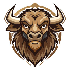 Buffalo Head with Rugged Features and Solid Horns in Badge Format, Beige and Brown Vector Palette