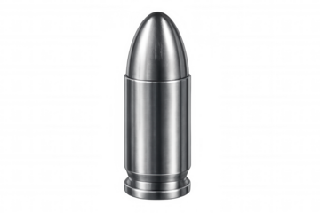 Metallic bullet gleaming with reflective surface, highlighting precision engineering and sleek design potential for graphic compositions