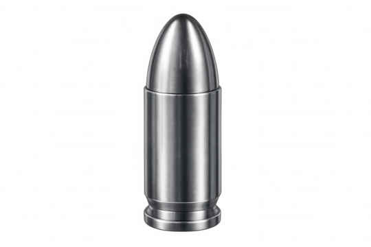 Metallic bullet gleaming with reflective surface, highlighting precision engineering and sleek design potential for graphic compositions