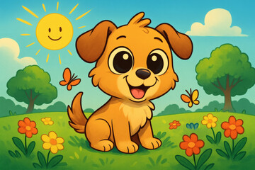 Cute Puppy with Big Eyes Enjoying a Sunny Day in the Park