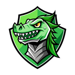 Armored Crocodile Head Logo in Bright Green and White with Jungle Team Aesthetic