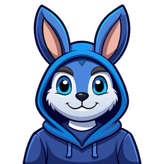 Cute Bunny Mascot in Navy Hoodie with Bold Outlines and Wide Eyes