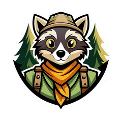 Adventurous Raccoon Crest with Vintage Explorer Styling