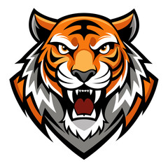 Snarling Tiger Crest with Orange-Black Stripes and White Outline