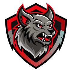 Aggressive Hyena Badge in Red and Charcoal for Dark Branding