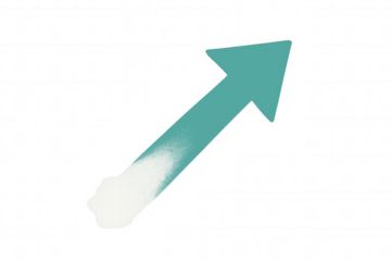 Light blue spray painted arrow pointing up and to the right with overspray and transparent background