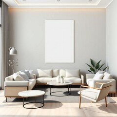 Fototapeta premium Modern living room with empty canvas on wall and comfortable seating