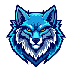Electric Blue Forward-Facing Wolf Logo with Sharp Badge Layout